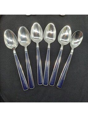 Fiesta Retired Merengue Flatware Spoons Blue 5 Soup & 1 Sugar Set Of 6